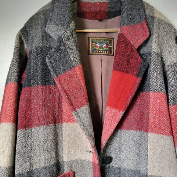 EXCELLENT USED FRENCH COUNTRY EXPRESS PLAID WOOL BLEND LAPEL JACKET COAT SIZE S - Picture 5 of 16